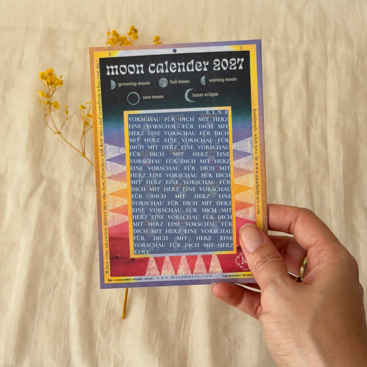 Mondkalender 2027 mit farbigem Rahmen, Vorderseite mit Vorschau-Wasserzeichen